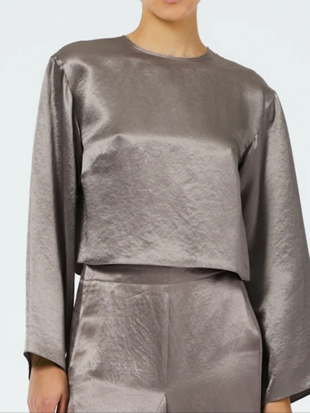 Tibi Sion Satin Long Sleeve Cropped Top Size 00